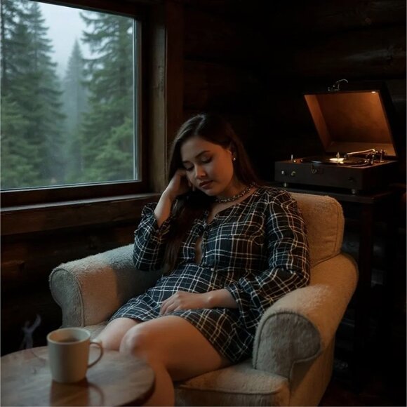 Plaid Long-Sleeve Cutout Top & Mini Skirt Set by Poster Grl – Museum Mischief 2X - Picture 3 of 3